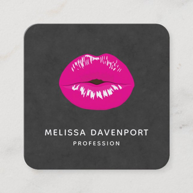 Hot Pink Lips Glamorous Illustration Square Business Card (Front)
