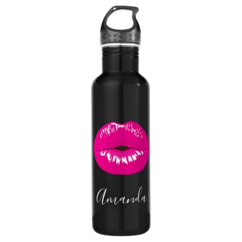 Hot Pink Lips Glamorous Illustration Stainless Steel Water Bottle