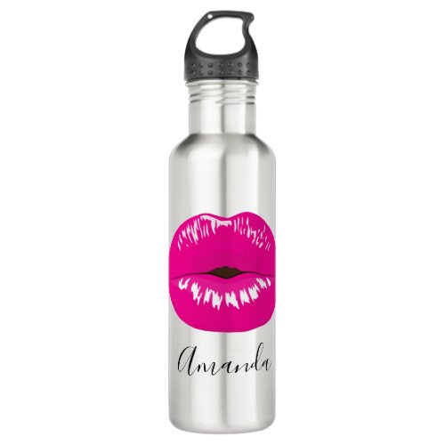 Hot Pink Lips Glamorous Illustration Stainless Steel Water Bottle