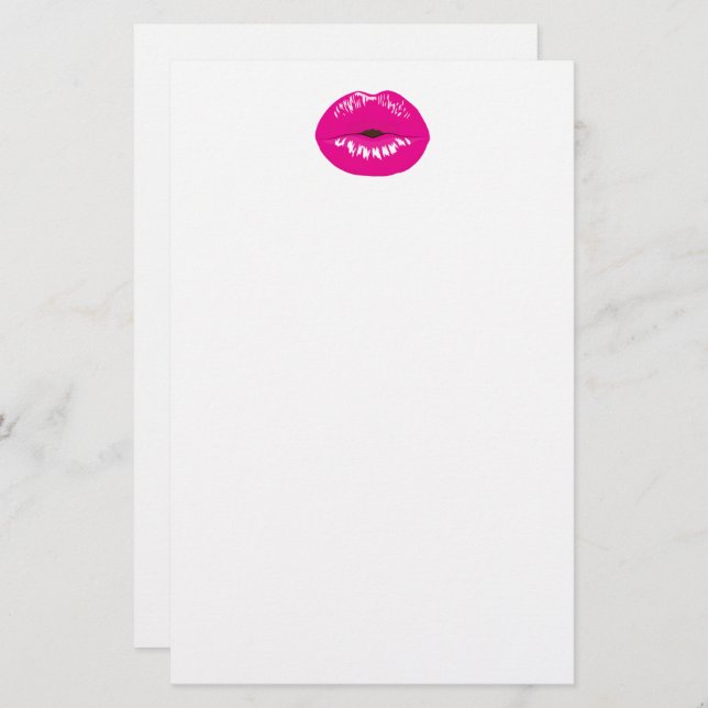 Hot Pink Lips Glamorous Illustration Stationery (Front/Back)