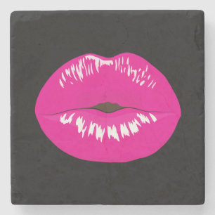 Hot Pink Lips Glamorous Illustration Stone Coaster