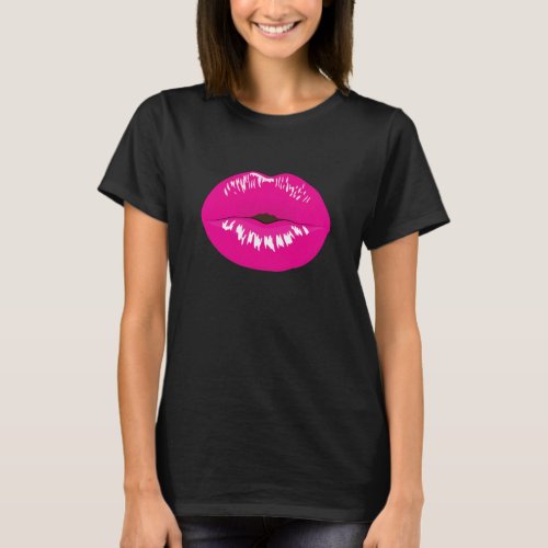 Hot Pink Lips Glamorous Illustration T_Shirt