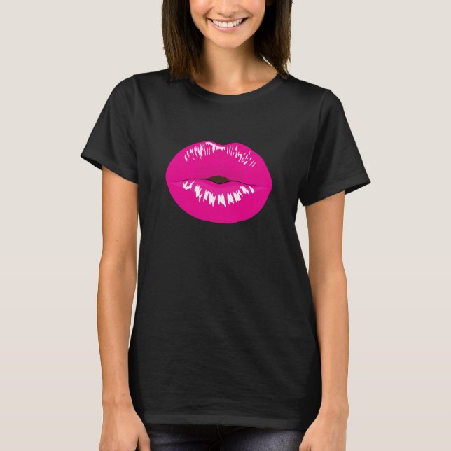 Hot Pink Lips Glamorous Illustration T-Shirt (Front)