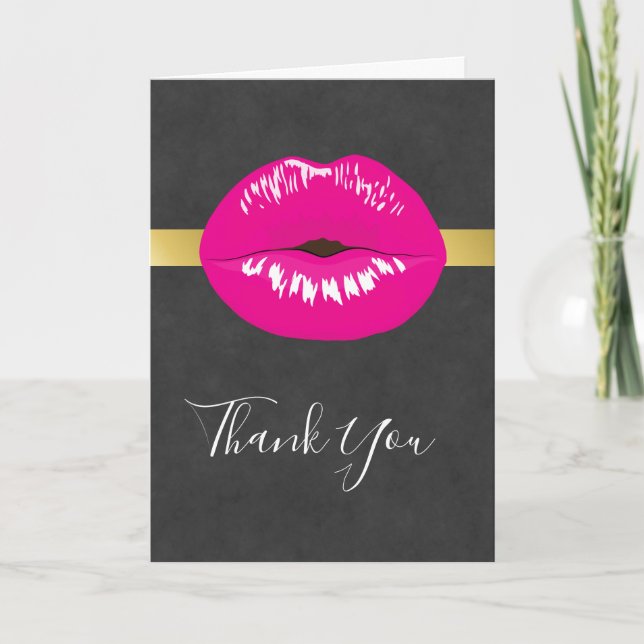 Hot Pink Lips Glamorous Illustration Thank You Card (Front)
