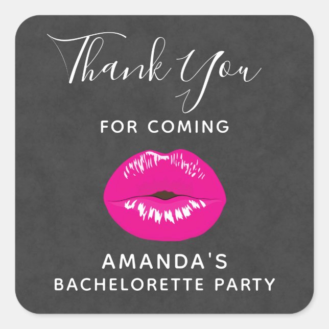 Hot Pink Lips Glamorous Illustration Thank You Square Sticker (Front)