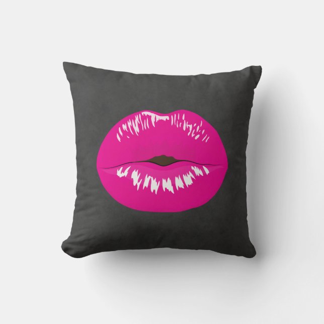 Hot Pink Lips Glamorous Illustration Throw Pillow (Front)