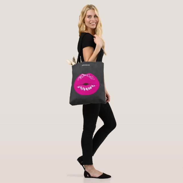 Hot Pink Lips Glamorous Illustration Tote Bag (On Model)