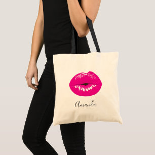 Hot Pink Lips Glamorous Illustration Tote Bag