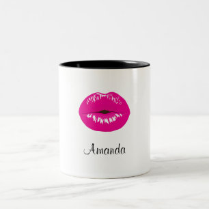 Hot Pink Lips Glamorous Illustration Two-Tone Coffee Mug