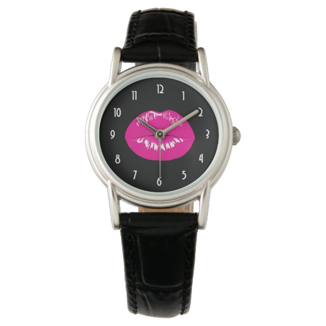 Hot Pink Lips Glamorous Illustration Watch (Front)