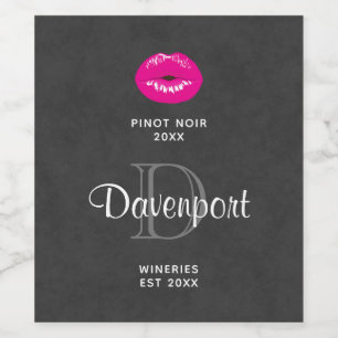 Hot Pink Lips Glamorous Illustration Wine Making Label