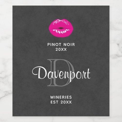 Hot Pink Lips Glamorous Illustration Wine Making Wine Label