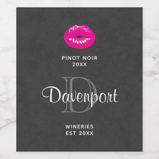 Hot Pink Lips Glamorous Illustration Wine Making Wine Label (Single Label)