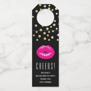 Hot Pink Lips Glamorous Illustration with Confetti Bottle Hanger Tag