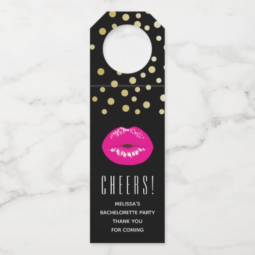 Hot Pink Lips Glamorous Illustration with Confetti Bottle Hanger Tag