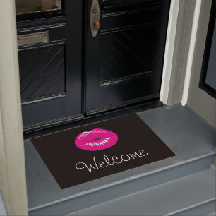 Hot Pink Lips Glamorous Image Welcome Doormat