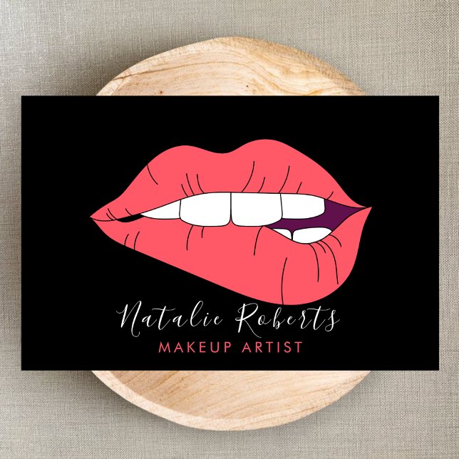 Hot Pink Lips Glamorous Makeup Artist Salon Business Card (Creator Uploaded)