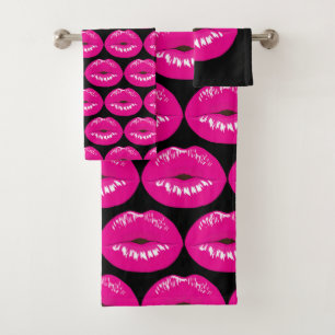 Hot Pink Lips Glamorous Pattern Bath Towel Set