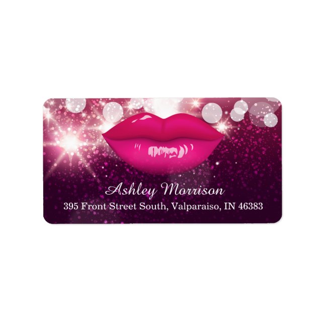 Hot Pink Lips Glitter Sparkles Beauty Salon Label (Front)