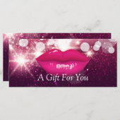 Hot Pink Lips Glitter Sparkles Gift Certificate (Front/Back)