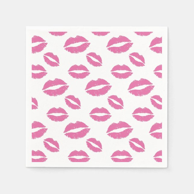 Hot Pink Lips Kiss Pattern Girl Sweet 16 Napkins (Front)