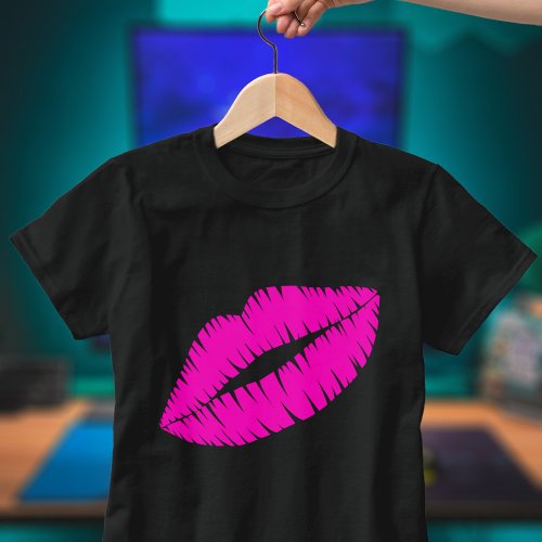 Hot Pink Lips Lipstick Kiss Womens T_Shirt