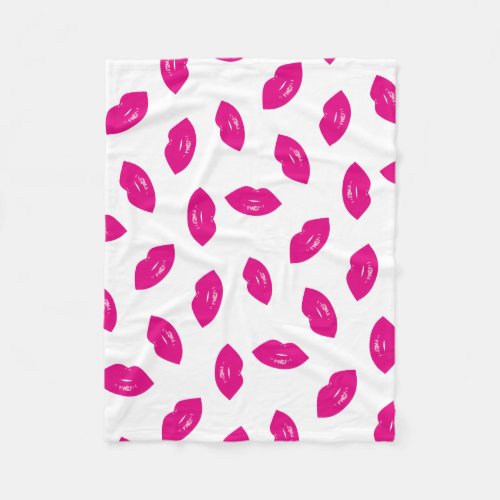 Hot Pink Lips Pattern Chic Lipstick Print Fleece Blanket