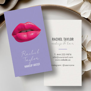 Hot Pink Lips Purple Makeup Business Card