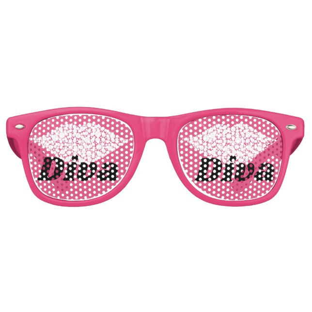 Hot Pink Lips Sparkle Diamonds Diva Retro Sunglasses (Front)