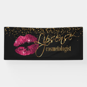 Hot Pink Lips With Gold Glitter Confetti Banner