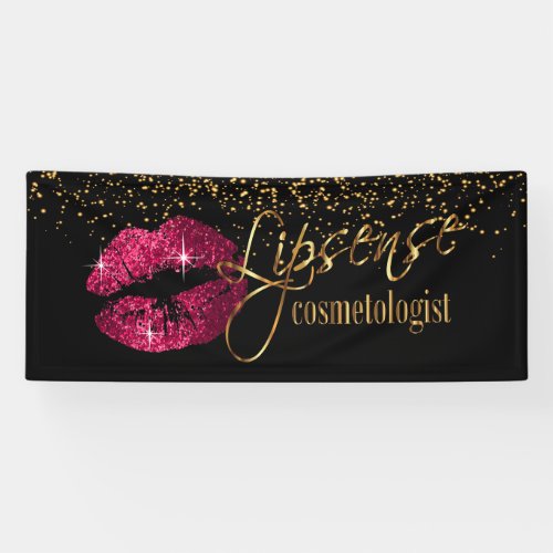 Hot Pink Lips With Gold Glitter Confetti Banner