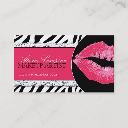 Customizable Hot  Pink Lips + Zebra Print Business Cards