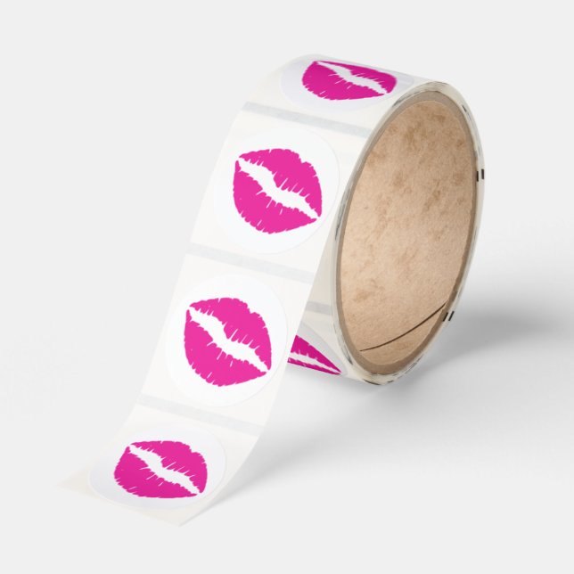 Hot Pink Lipstick Classic Round Sticker (Roll)