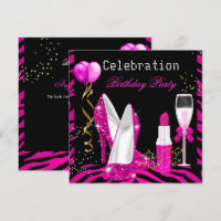 Hot Pink Lipstick Glitter Zebra Birthday Party