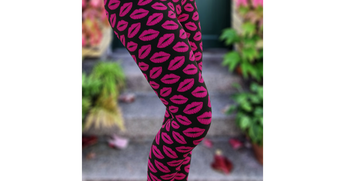 Hot Pink Lipstick Kiss Lip Print Leggings | Zazzle