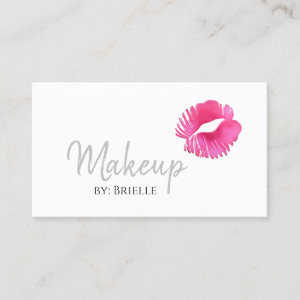 Hot Pink Lipstick Kiss Modern Makeup Artist Business Card