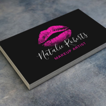 Hot Pink Lipstick Makeup Artist Black Beauty Salon Business Card by cardfactory at Zazzle