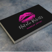 Hot Pink Lipstick Makeup Artist Black Beauty Salon Business Card at Zazzle