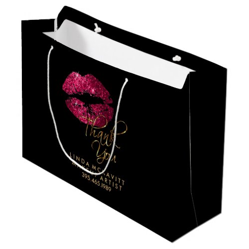Hot Pink Lipstick on Black _ Thank You Large Gift Bag