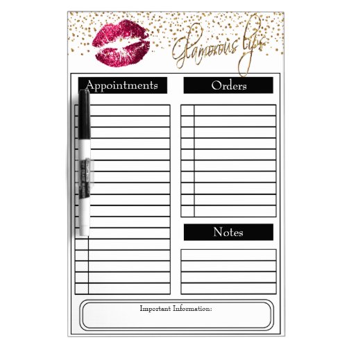 Hot Pink Lipstick on White Dry Erase Board