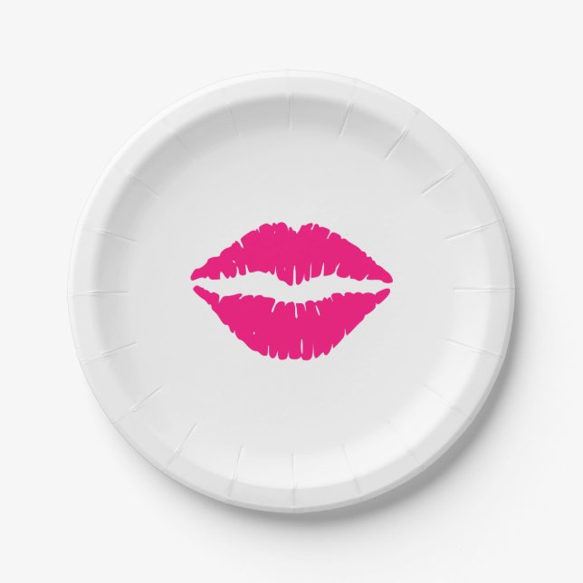 Hot Pink Lipstick Paper Plates (Front)