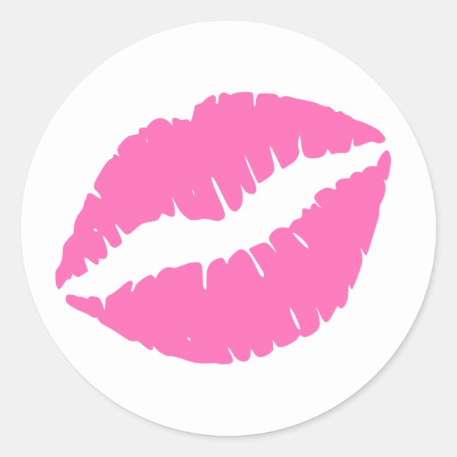 Hot Pink Lipstick Print Classic Round Sticker (Front)