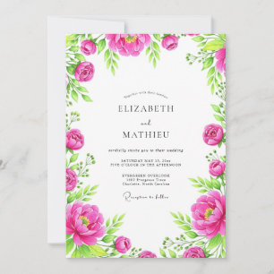Hot Pink Lively Watercolor Wedding Invitation