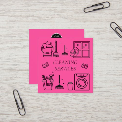 Hot Pink Logo Cleaning Services Commercial Square Business Card