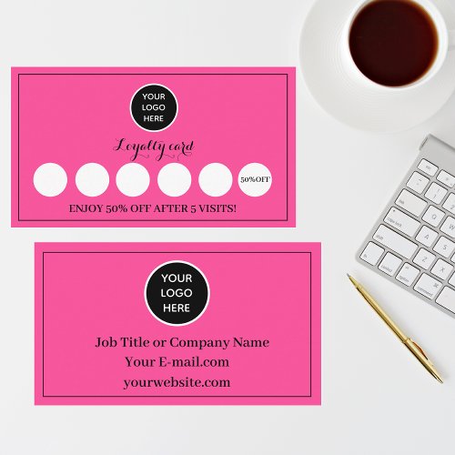 Hot Pink Logo Modern Business Reward Punch Loyalty Card