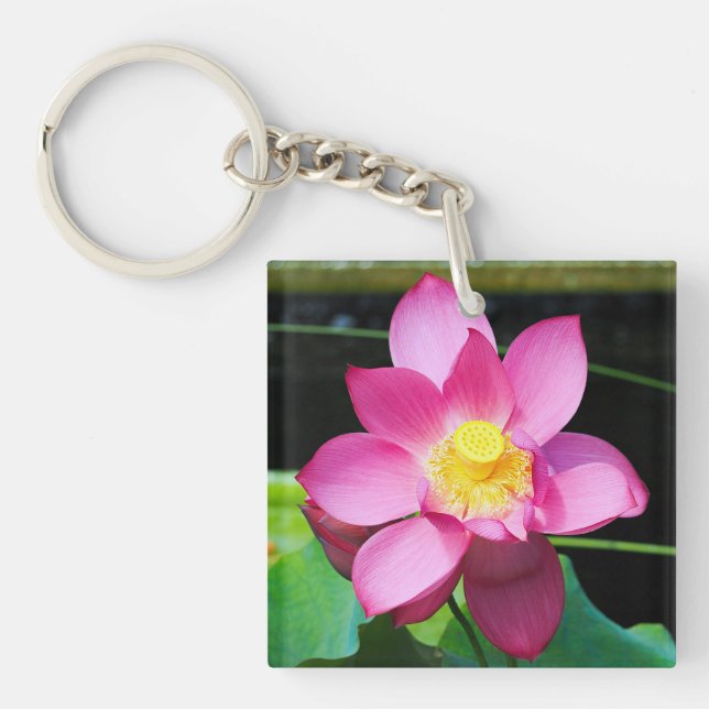 Hot Pink Lotus Flower Keychain (Front)