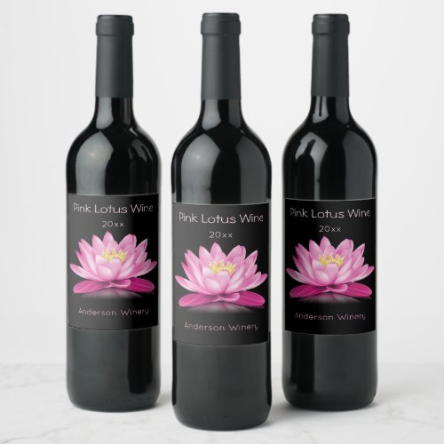 Hot pink lotus flower wine label