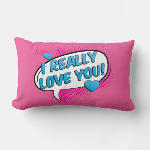 Hot Pink Love Blue Turquoise Hearts Lumbar Pillow