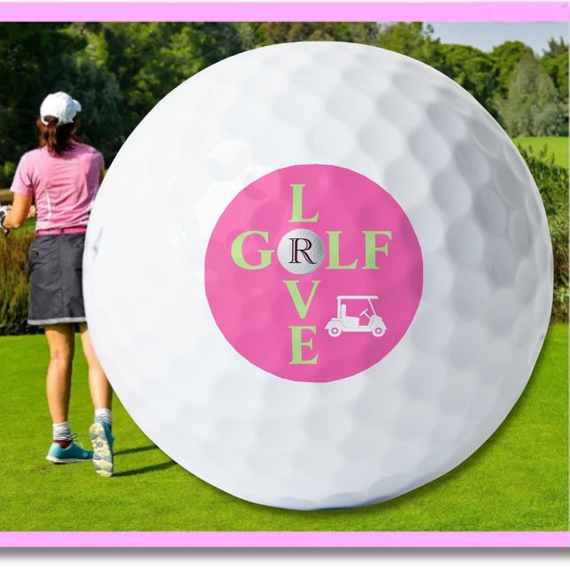 Hot Pink Love Golf Monogram Golf Ball  (Creator Uploaded)