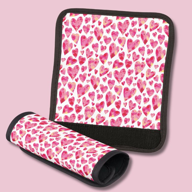 Hot Pink Love Hearts Luggage Handle Wrap (Pink watercolor love heart luggage handle wrap)